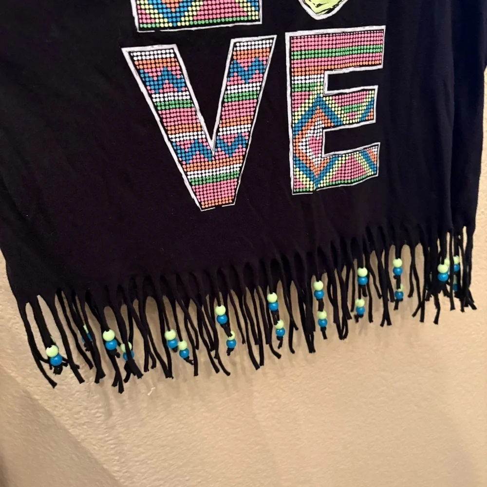 JUSTICE Girls Teens Black LOVE Fringe Beaded Tank Top Size 14